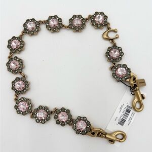 NWT Coach Short Jewelry Chain Strap Pink Crystal Flowers/Brass Hardware